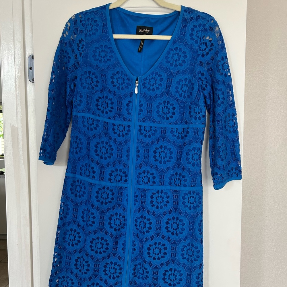 Blue Lace Zip-Up Dress